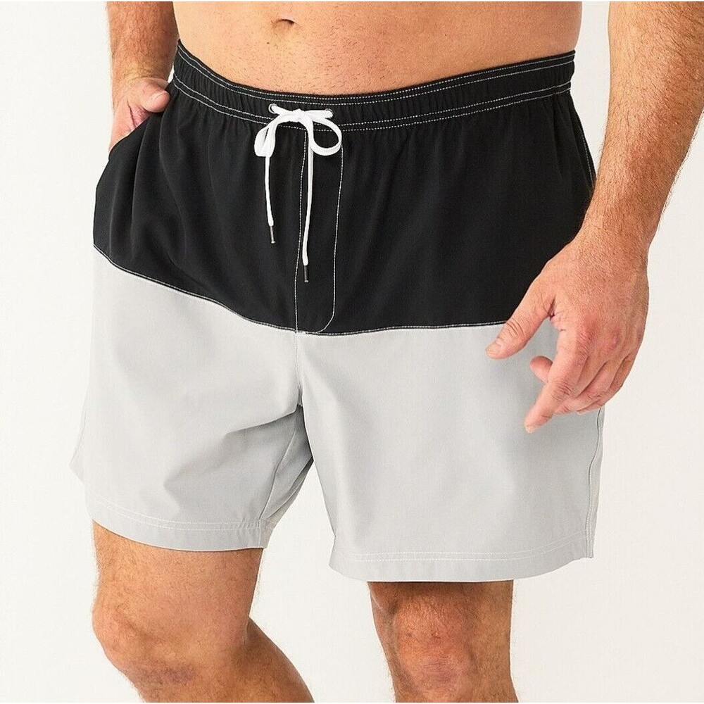 Men's Big & Tall Swim Trunks Sonoma® Colorblock Shorts - Black & Gray - L, Tall